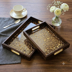 Premium Acrylic Serving &amp; Decorative 2pcs Tray Set with Wooden Border 🧀🍩🥐