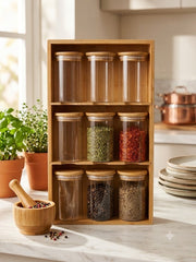 3-Tier Tilted Bamboo Spice Rack Organizer with Glass Jars 🌱🍃