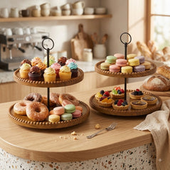 Imported Premium Dark Wooden 2-Tier Standing Serving Tray – Make Every Party & Family Gathering More Beautiful! 🍓 🥰