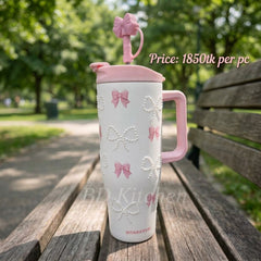 LUXURY PEARL & BOW INSULATED TUMBLER – 1200ML 💖🌸
