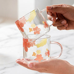 Flower Print Borosilicate Glass Tea &amp; Coffee Mug 2Pc Set ☕🌤️