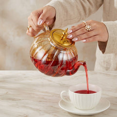 Pumpkin Shape Golden Glass Tea Kettle – Elegant Tea Time Essential 🫖🌿