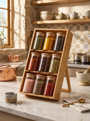 3-Tier Tilted Bamboo Spice Rack Organizer with Glass Jars 🌱🍃