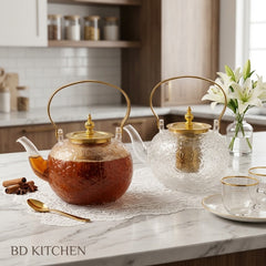 Embossed Borosilicate Glass Tea Kettle – Heat Resistant &amp; Fire Proof with Stainless Steel Infuser 🔥☀️
