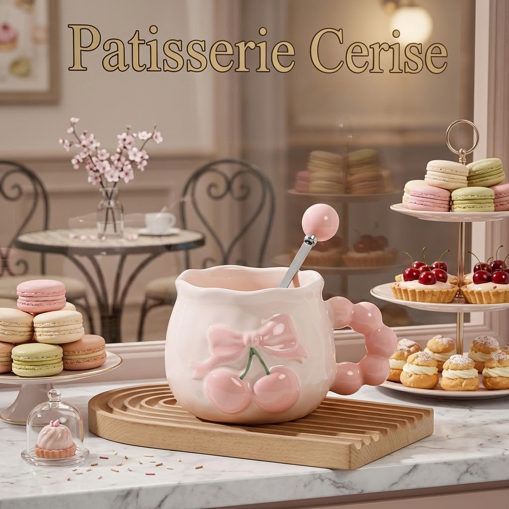 Cute 3D Cherry &amp; Bow Ceramic Mug ☕🍒🎀