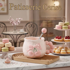 Cute 3D Cherry &amp; Bow Ceramic Mug ☕🍒🎀