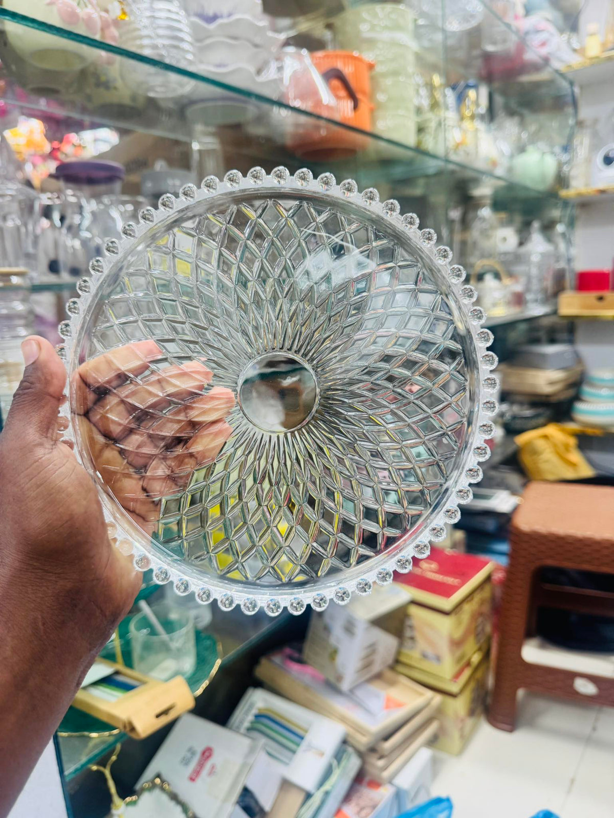 Glass Cake Stand with Matching Dome Lid &amp; Elegant Beaded Edge 💎🍰✨🤍