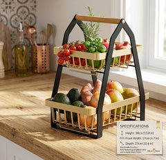 2-Tier Metal Fruit Basket – Stylish &amp; Space-Saving Kitchen Organizer 🍊🍎🍋🍋‍🟩