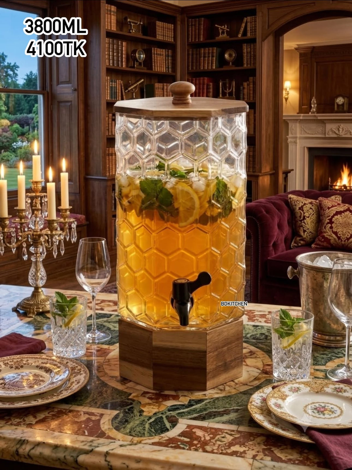 Premium Glass Juice Dispenser with Wooden Stand 🥤🍋