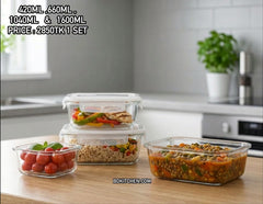 4 Pcs Glass Food Container Set🥗🥦