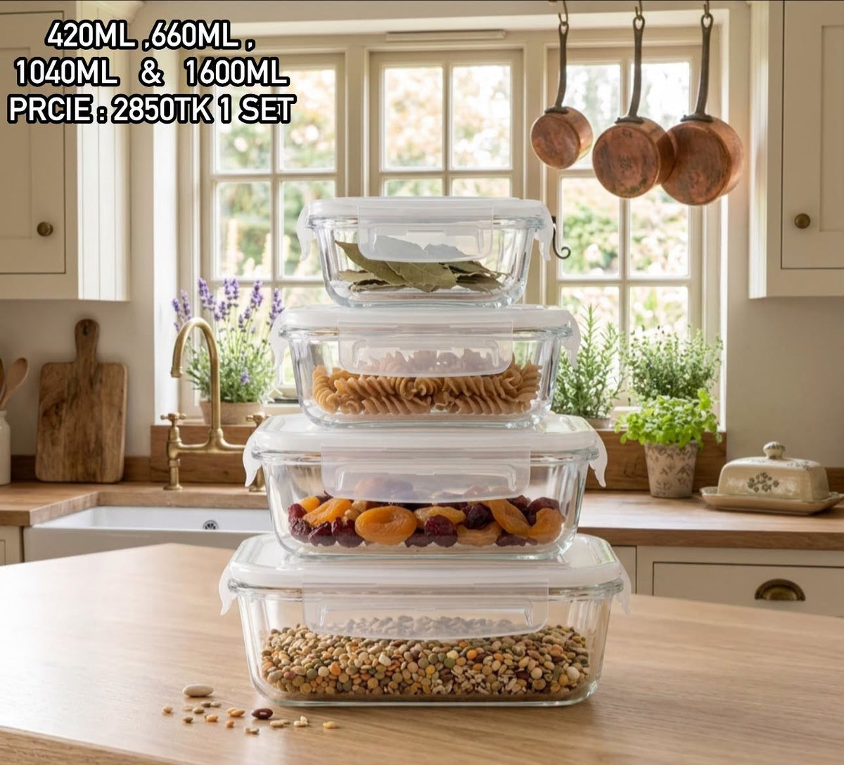 4 Pcs Glass Food Container Set🥗🥦