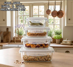4 Pcs Glass Food Container Set🥗🥦
