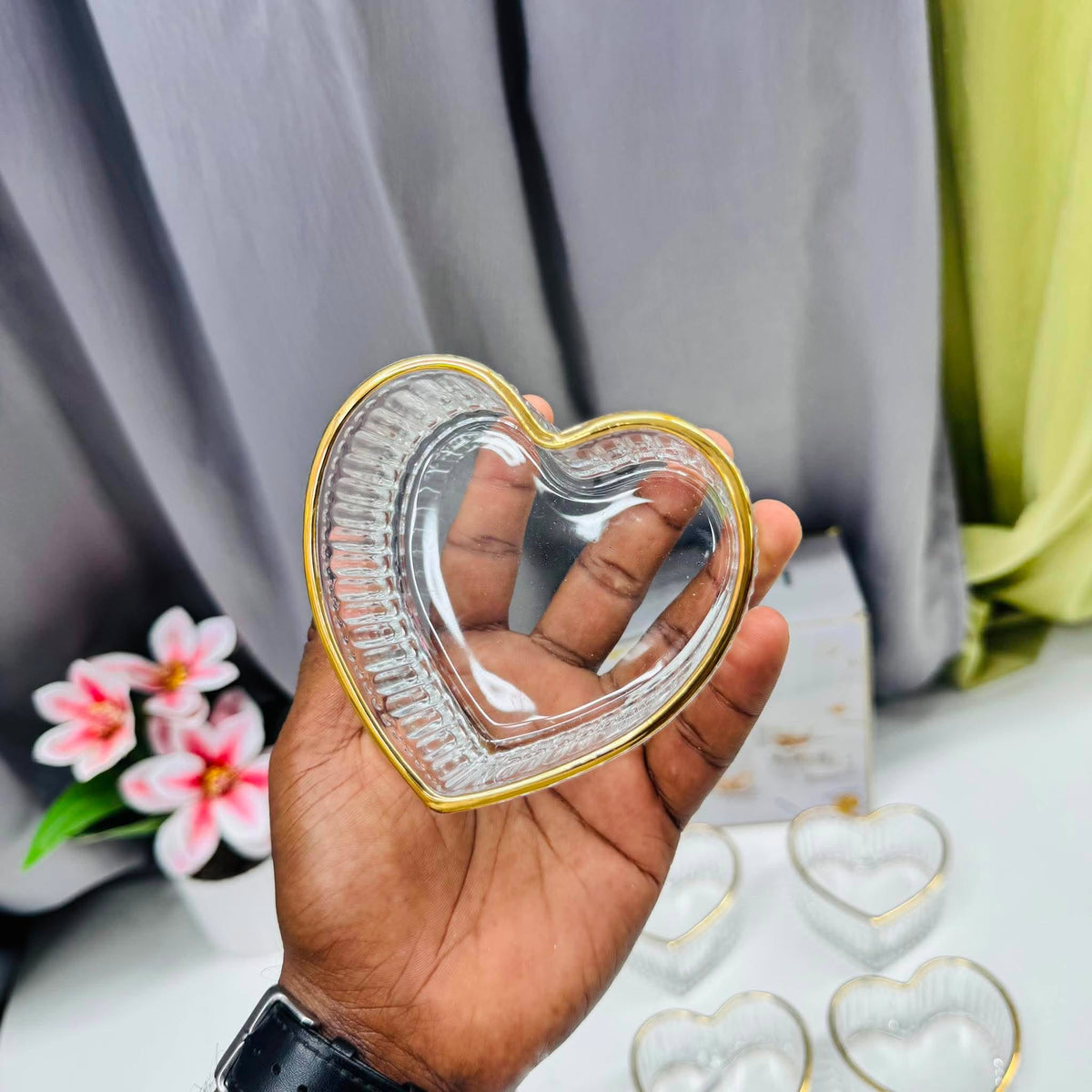 Heart-Shaped Striped Premium Glass Dessert Bowl Set 🍓💛
