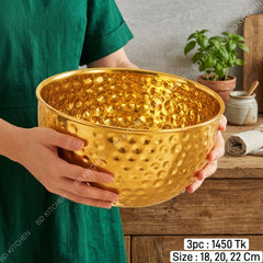 Luxury Hammered Golden Stainless Steel Bowl Set – 3pcs 🥕🍣
