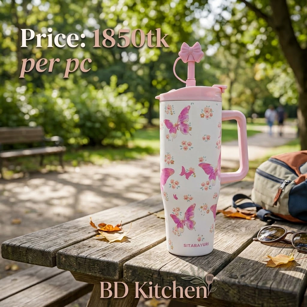 LUXURY PEARL & BOW INSULATED TUMBLER – 1200ML 💖🌸