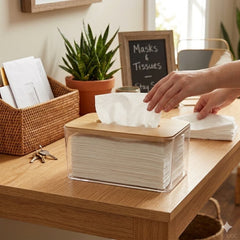 Acrylic Tissue Box with Bamboo wooden Lid