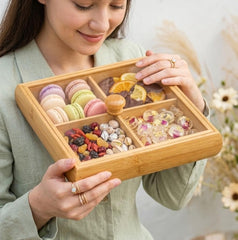 Square Shape Imported Household Bamboo Wooden Dry Fruit, Candy, Fruit &amp; Snack Serving Bowl Set with Acrylic Lid 🍬🍢🍙