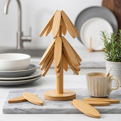 Tree Shape Bamboo Wooden Trivet Set – Aesthetic &amp; Space-Saving! 🌿🌸 ✨