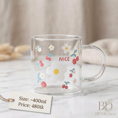 NICE Pastel Floral Glass Mug – Sweet &amp; Elegant☕✨
