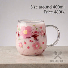 NICE Pastel Floral Glass Mug – Sweet &amp; Elegant☕✨