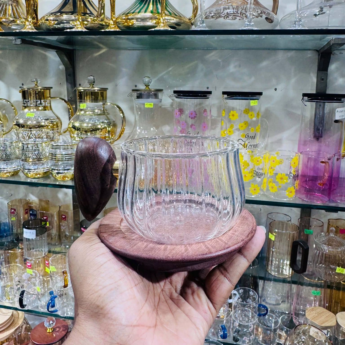 Elegant Heat-Resistant Glass Cup with Wooden Saucer ☕🌿