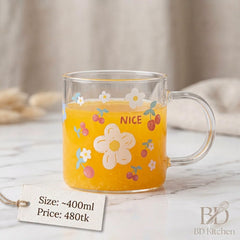 NICE Pastel Floral Glass Mug – Sweet &amp; Elegant☕✨