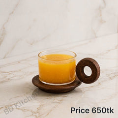 Elegant Heat-Resistant Glass Cup with Wooden Saucer ☕🌿
