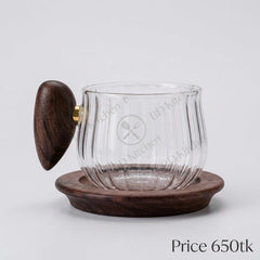 Elegant Heat-Resistant Glass Cup with Wooden Saucer ☕🌿
