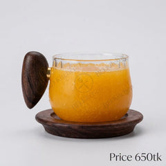 Elegant Heat-Resistant Glass Cup with Wooden Saucer ☕🌿
