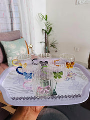 Ribbed Bow Glass Cup Set – Cute & Elegant Mini Mug 💗🎀💜