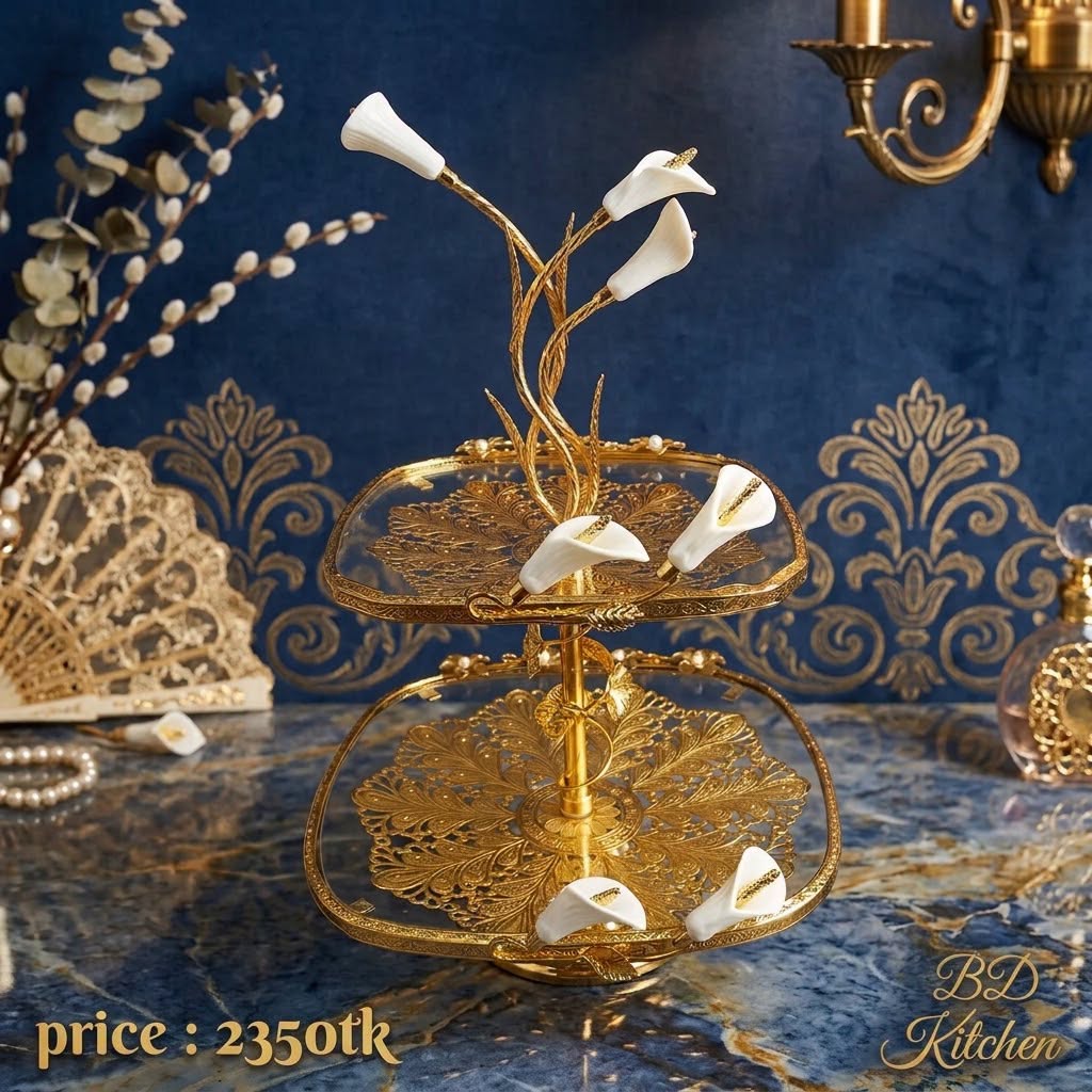 LUXURY 2-TIER GOLDEN GLASS SERVING STAND ✨✨