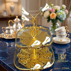 LUXURY 2-TIER GOLDEN GLASS SERVING STAND ✨✨