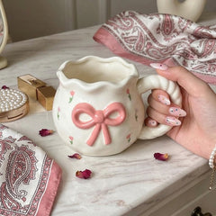 Romantic Bowed Rose Printed Handmade Ceramic Mug 🌷🎀 🌹
