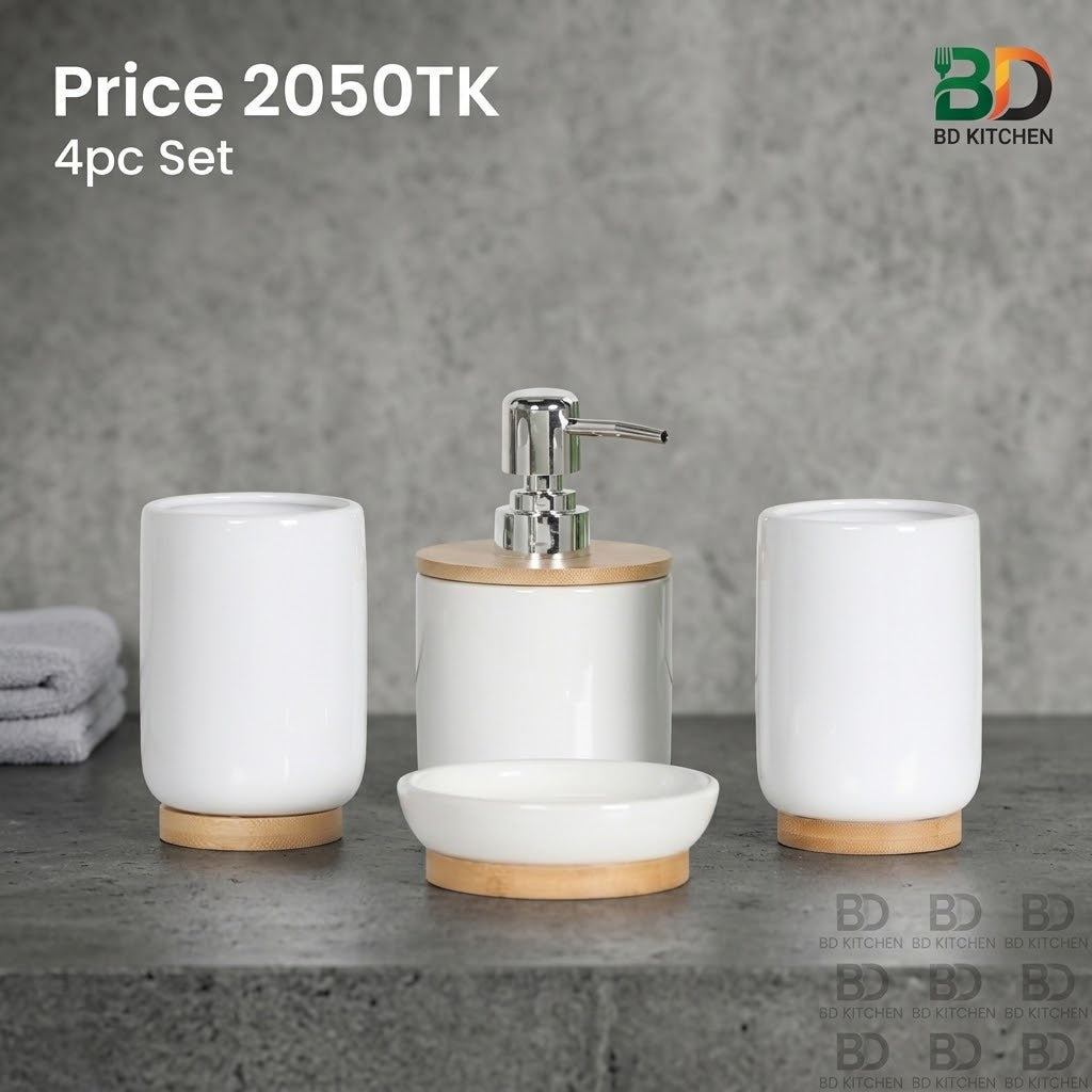 Elegant White Ceramic 4-Piece Bathroom Set ✨🛁