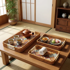 JAPANESE-INSPIRED RATTAN SERVING TRAY SET – MINIMALIST BEAUTY FOR YOUR HOME! 🌸
