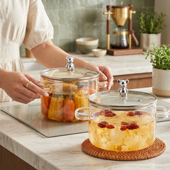 Bear Top Striped Golden Borosilicate Glass Casserole Pot ✨🔥