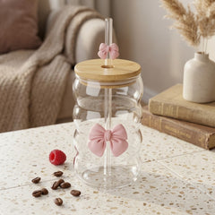 Aesthetic Pink Bow Wavy Ripple Glass Juice Pot 🌸🎀
