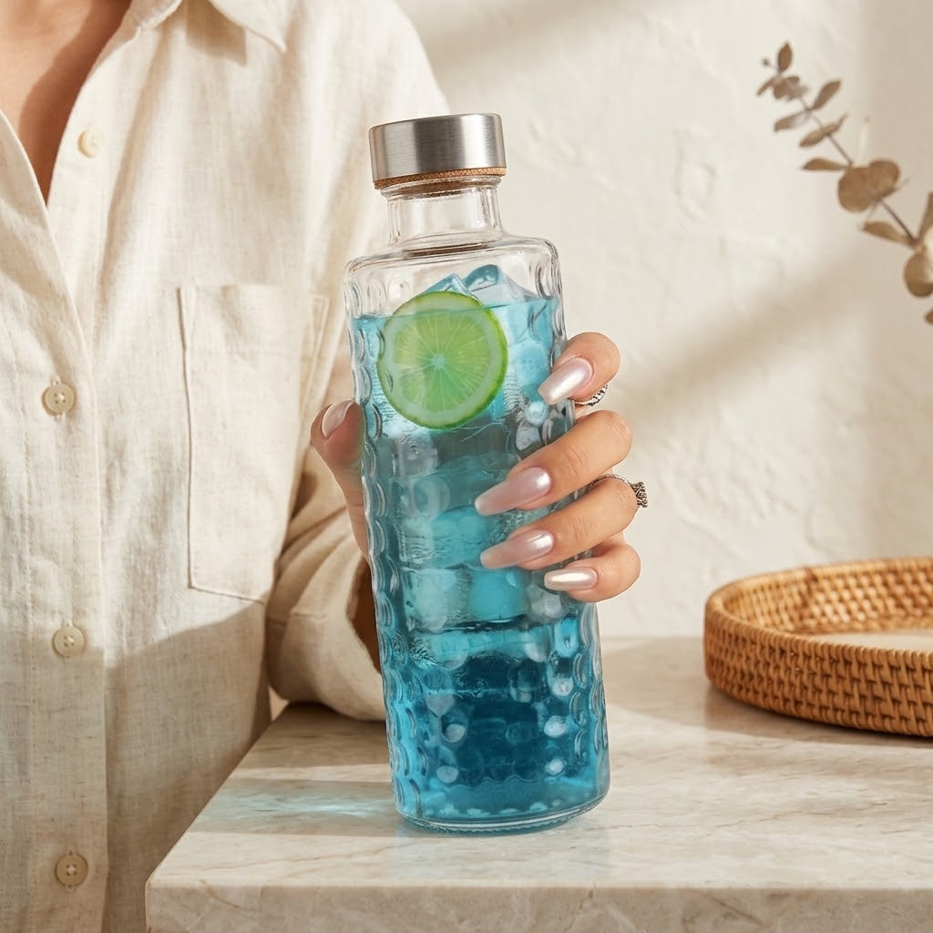 Premium Quality Imported Clear Transparent Glass Bottle with Stainless Steel Spiral Lid ✨