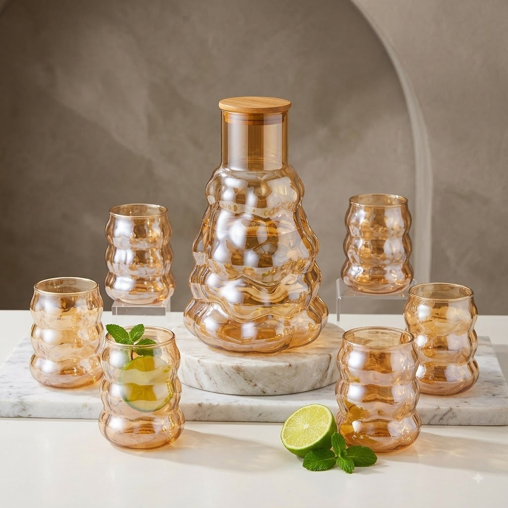 Elegant Golden Bubble Shape Borosilicate Glass Decanter Set with 6 Glasses 🍹🥂