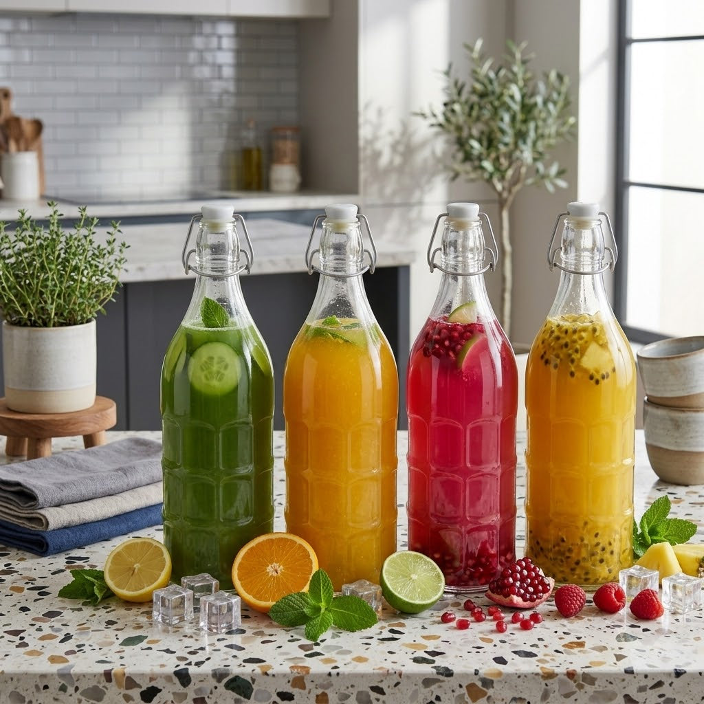 Clear Transparent Imported Glass Bottle With Attached Cork Lid – Perfect for Water, Juice &amp; Milk Storage 🍋💧🥛