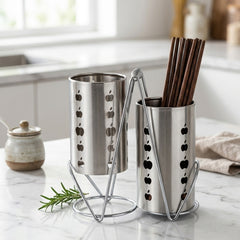 2-in-1 Stainless Steel Cutlery Holder With Stand – Smart &amp; Stylish Kitchen Organizer! 🍴🤍