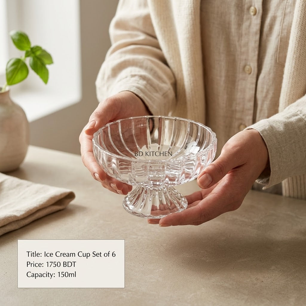 Curved Premium Clear Glass Goblet Bowl Set – 6pcs 🍓✨
