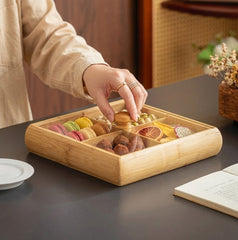 Square Shape Imported Household Bamboo Wooden Dry Fruit, Candy, Fruit &amp; Snack Serving Bowl Set with Acrylic Lid 🍬🍢🍙