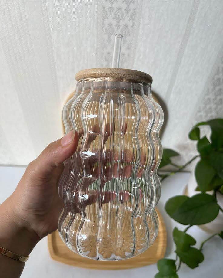 Premium Ripple Glass Jar – Where Style Meets Everyday Functionality ✨🥤🌊