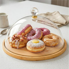 Bamboo Wooden High-Quality Imported Cake, Bread &amp; Snacks Storage Tray with Acrylic Dome Lid ✨🍪