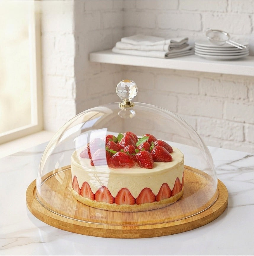 Bamboo Wooden High-Quality Imported Cake, Bread &amp; Snacks Storage Tray with Acrylic Dome Lid ✨🍪