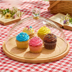 Bamboo Wooden High-Quality Imported Cake, Bread &amp; Snacks Storage Tray with Acrylic Dome Lid ✨🍪