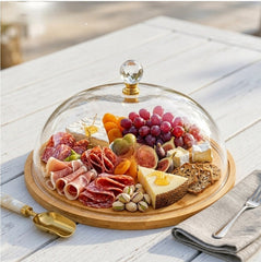 Bamboo Wooden High-Quality Imported Cake, Bread &amp; Snacks Storage Tray with Acrylic Dome Lid ✨🍪