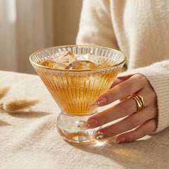 Ball Bottomed Unique Striped Transparent Golden Rimmed Glass Set – 6 Pcs🍹🍑