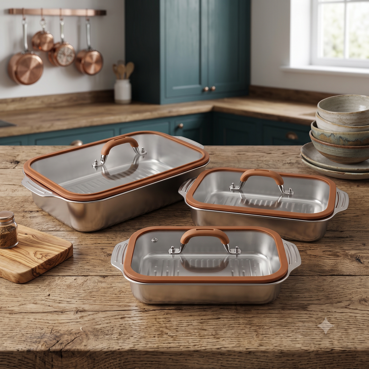 Stainless Steel Serving Dish with Tempered Glass Lid 🍽️